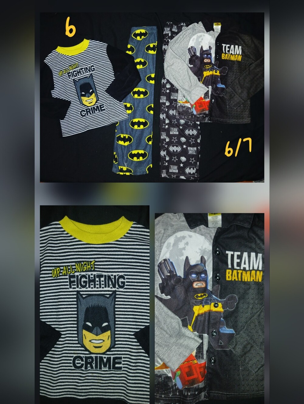 Batman Kids Yellow and Black Logo Pajama Set Bundle